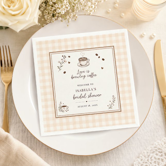 Love Is Brewing Coffee Boho Beige Custom Napkin (Love Is Brewing Coffee Boho Beige Custom Napkins)