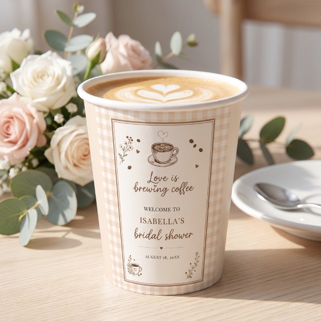 Love Is Brewing Coffee Boho Beige Custom Paper Cups (Love Is Brewing Coffee Boho Beige Custom Paper Cups)