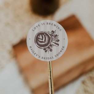 "Love is Brewing" Coffee Bridal Shower Favor Classic Round Sticker