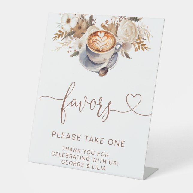 Love Is Brewing  Coffee Bridal Shower Favours Pedestal Sign (Front)