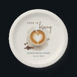 Love is brewing Coffee Bridal Shower In Paper Plate<br><div class="desc">Simple minimalist design,  watercolor illustration of a late with heart shaped foam is perfect for coffee lovers "love is Brewing" themed bridal shower.</div>