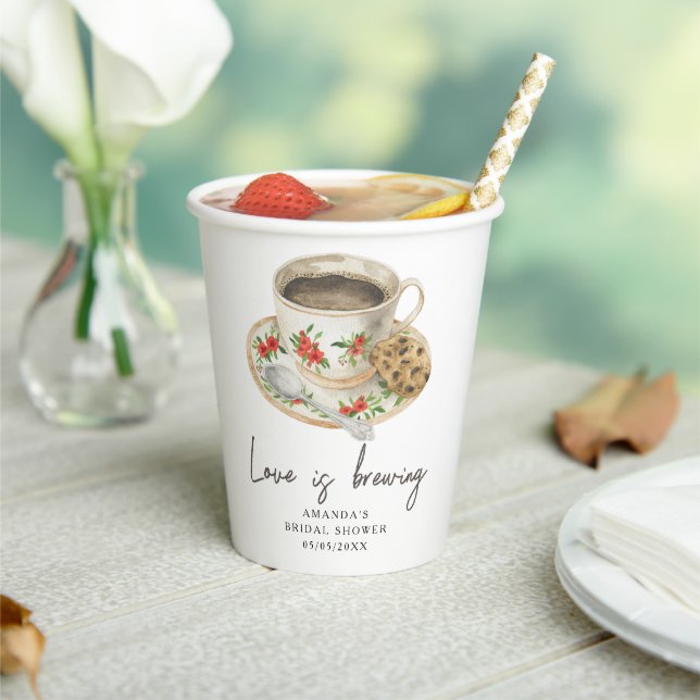 Love is brewing Coffee Bridal shower Paper Cups (Insitu)