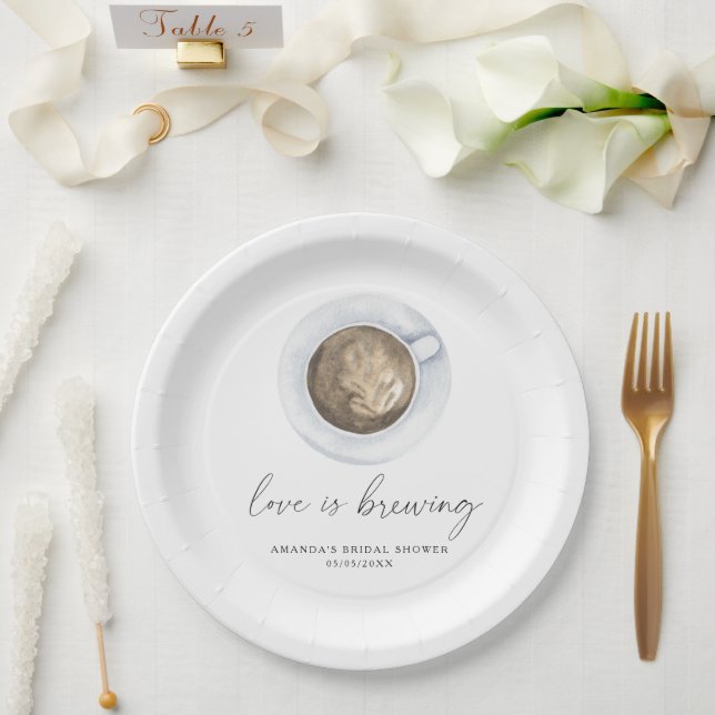 Love is brewing Coffee Bridal shower Paper Plate (Wedding)