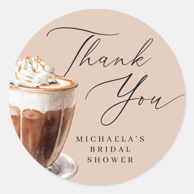 Love is Brewing Coffee Bridal Shower Thank You Classic Round Sticker (Front)