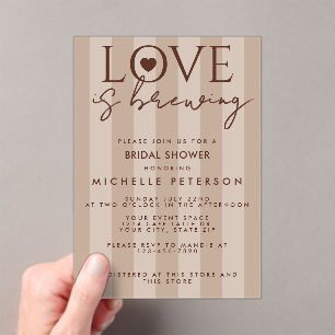 Love Is Brewing Coffee Brown Bridal Shower Acrylic Invitations