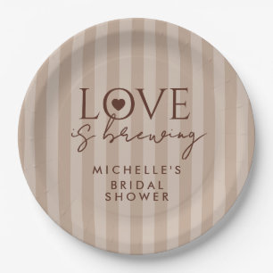 Love Is Brewing Coffee Brown Bridal Shower Favour Paper Plate
