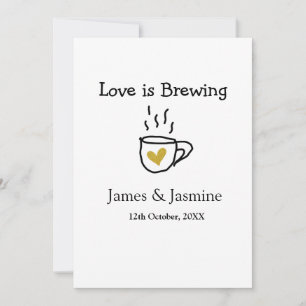 Love is Brewing coffee mug gold heart couple name  Invitation