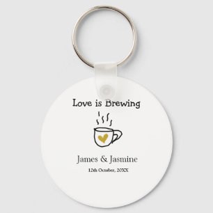 Love is Brewing coffee mug gold heart couple name  Keychain