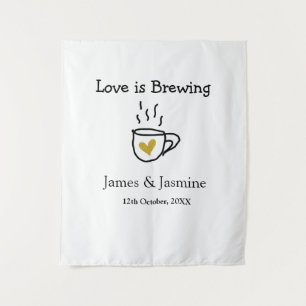 Love is Brewing coffee mug gold heart couple name Tapestry
