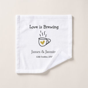 Love is Brewing coffee mug gold heart couple name  Wash Cloth