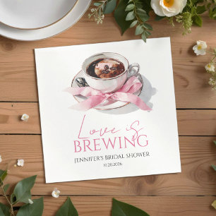 Love Is Brewing Coffee Pink Bow Bridal Shower Napkin