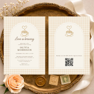 Love is Brewing Coffee QR Code Bridal Shower Invitation