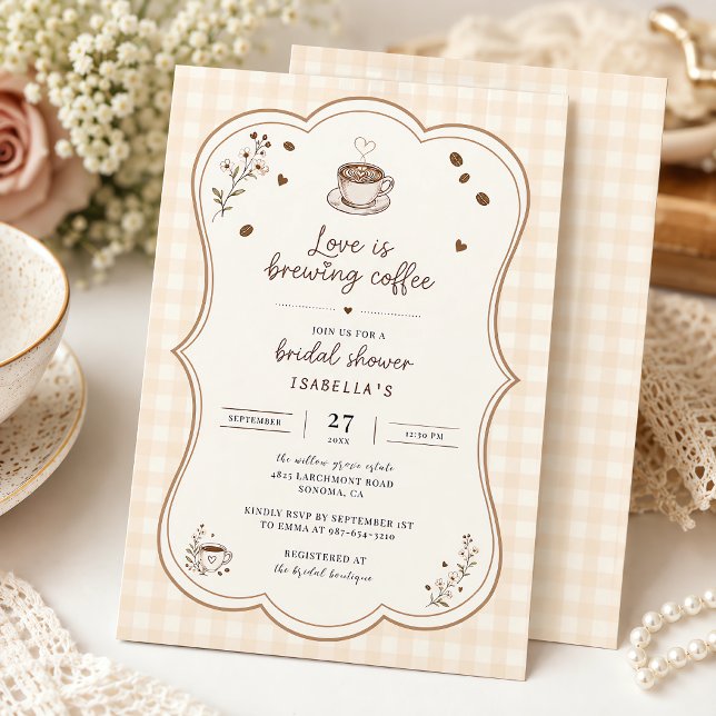 Love Is Brewing Coffee Rustic Beige Custom Invitation (Love Is Brewing Coffee Rustic Beige Custom Invitation)