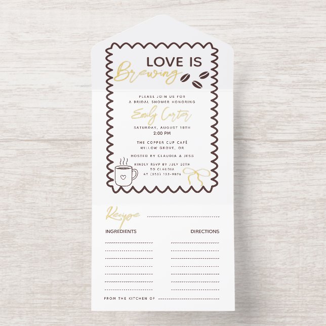 Love is Brewing Coffee Theme Bridal Shower All In One Invitation (Inside)