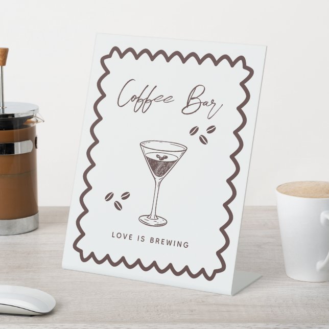 Love is Brewing Coffee Theme Bridal Shower Pedestal Sign (In SItu)