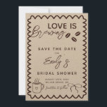 Love is Brewing Coffee Theme Bridal Shower Save The Date<br><div class="desc">Start your celebration early with our “Love is Brewing” bridal shower Save the Date card! Perfect for coffee lovers and cozy, rustic shower themes, this charming card gives your guests a warm heads-up for the upcoming celebration. Featuring a kraft paper design, elegant coffee graphics, and customizable text, it’s the perfect...</div>