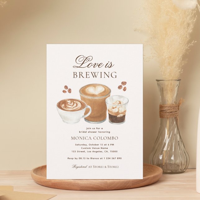 Love is Brewing Coffee Theme Modern Bridal Shower Invitation (Creator Uploaded)
