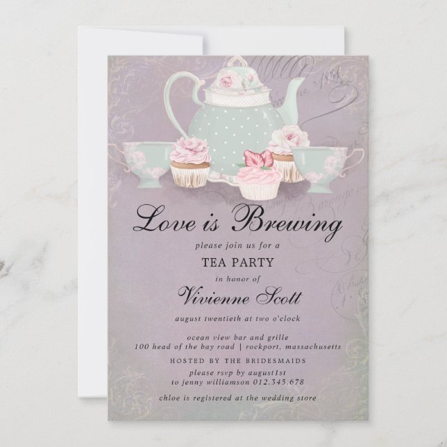 Love is Brewing Dusty Purple Bridal Shower Invitation (Front)