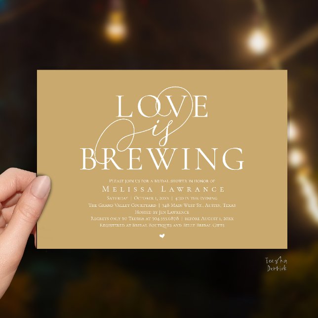 Love Is Brewing Elegant Script Bridal Shower Invitation (Love Is Brewing Elegant Script Bridal Shower Invitation Card Beer Wine Bar in Champagne Gold)