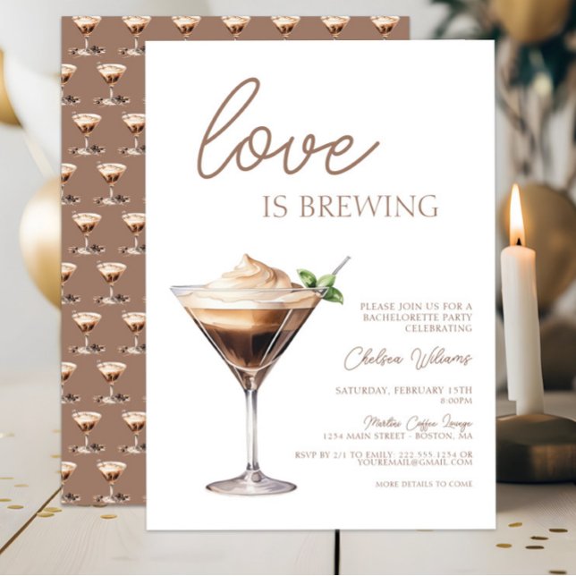 Love is Brewing Espresso Martini Bachelorette Invitation (Love is Brewing Espresso Martini Bachelorette Party Invitation, Bachelorette Weekend, Chic, Modern)