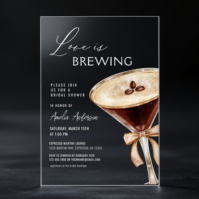 Love is Brewing Espresso Martini Bridal Shower Acrylic Invitations (Creator Uploaded)