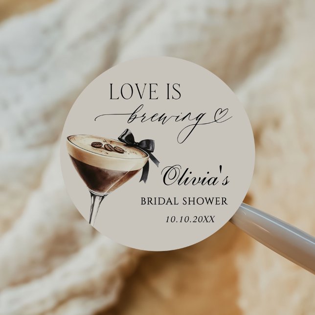 Love is Brewing Espresso Martini Bridal Shower Classic Round Sticker (Creator Uploaded)