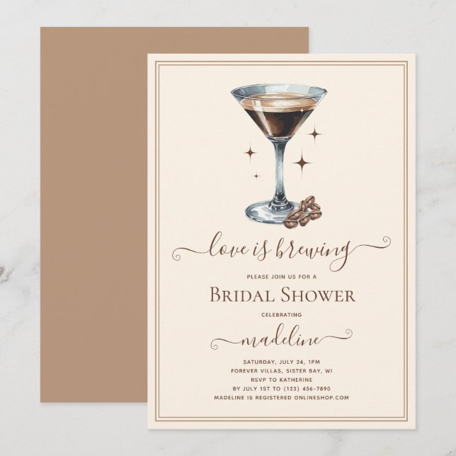 Love is Brewing Espresso Martini Bridal Shower   Invitation (Front/Back)