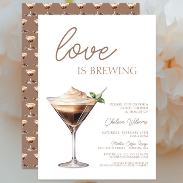 Love is Brewing Espresso Martini Bridal Shower Invitation (Love is Brewing Espresso Martini Bridal Shower Invitation, Modern Chic Trendy, White Brown, Coffee)