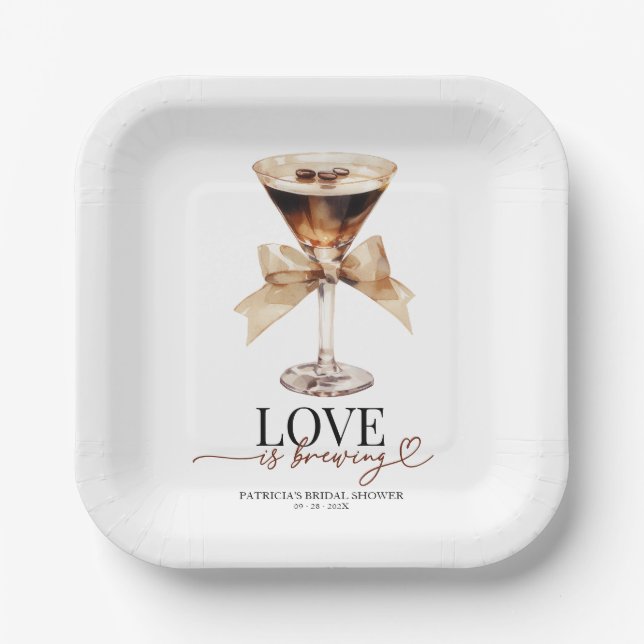 Love Is Brewing Espresso Martini Bridal Shower Paper Plate (Front)