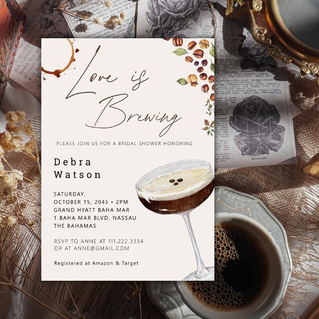 Love Is Brewing Espresso Modern Bridal Shower Invitation (Creator Uploaded)