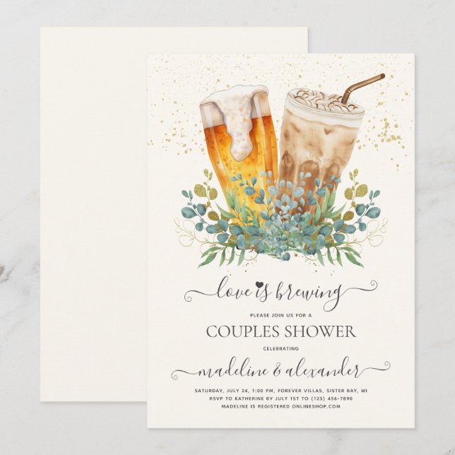 Love is Brewing Eucalyptus Couples Bridal Shower  Invitation (Front/Back)