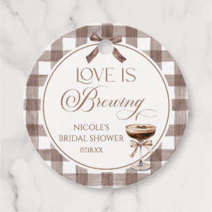 Love Is Brewing Expresso Martini Bow Bridal Shower Favour Tags