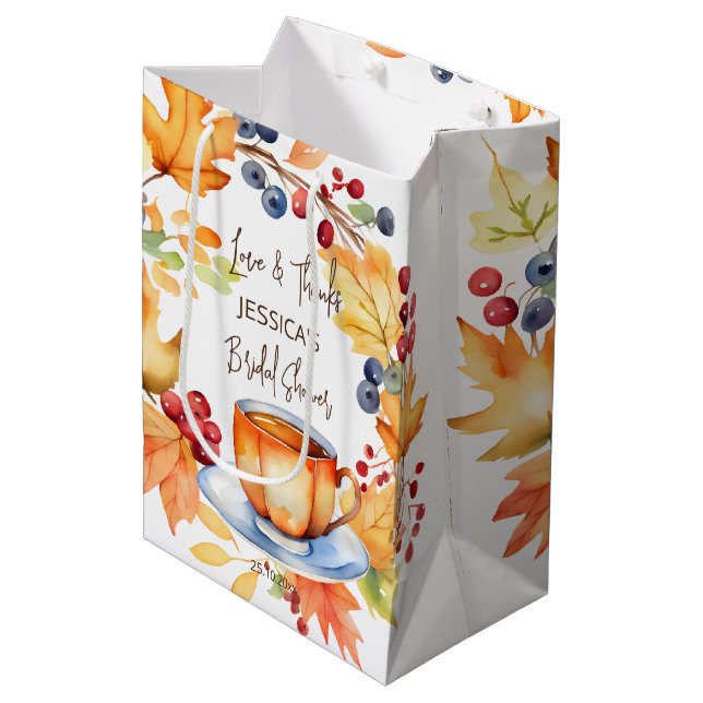 Love is brewing fall bridal shower thank you favou medium gift bag (Front Angled)