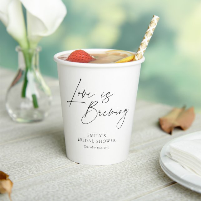 Love is Brewing Floral Bridal Shower Paper Cups (Insitu)