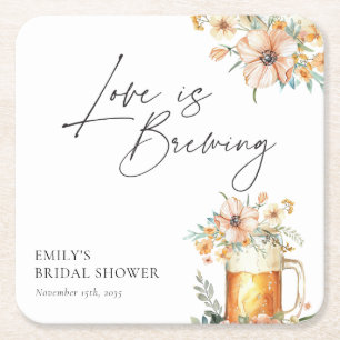 Love is Brewing Floral Bridal Shower Square Paper Coaster
