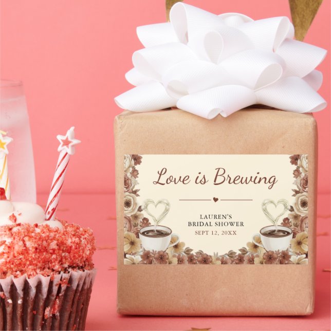 Love is Brewing Floral Coffee Heart Bridal Shower Sticker (Party)