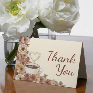 Love is Brewing Floral Coffee Heart Bridal Shower Thank You Card