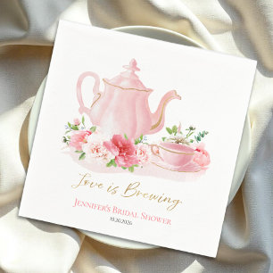 Love is Brewing   Gilded Pink Bridal Shower Napkin