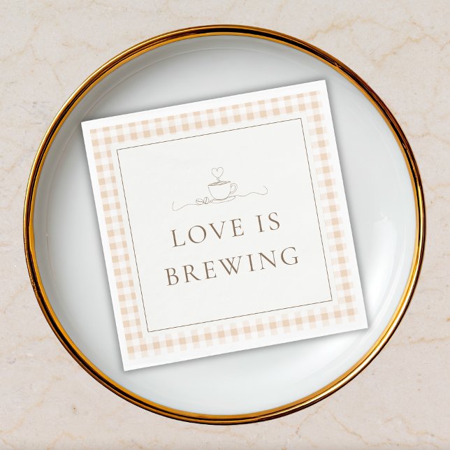 Love Is Brewing Gingham Coffee Baby Shower Napkin (Creator Uploaded)