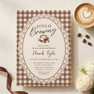 Love Is Brewing Gingham Coffee Bridal Shower Invitation