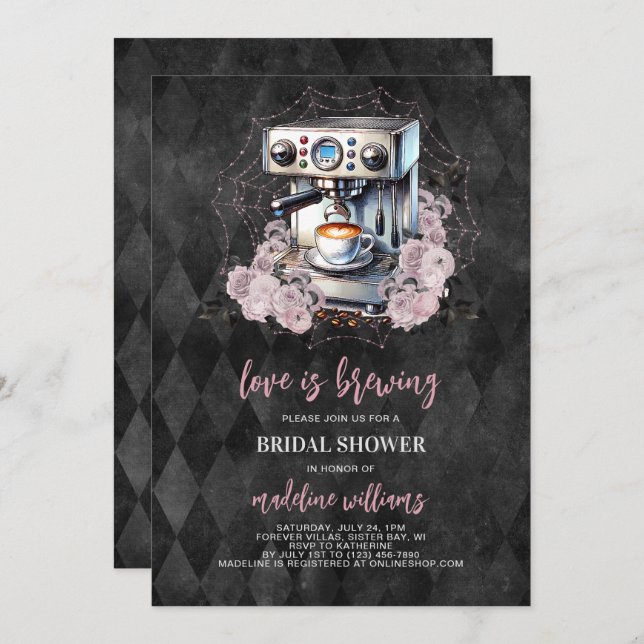 Love is Brewing Gothic Coffee Bridal Shower Invitation (Front/Back)