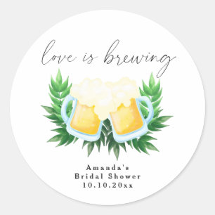 Love is Brewing Greenery Beer Bridal Shower Classic Round Sticker