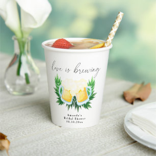 Love is Brewing Greenery Beer Bridal Shower Paper Cups