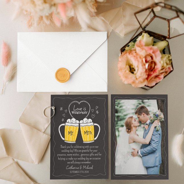 Love Is Brewing Hand Drawn Chalkboard Wedding Thank You Card (Creator Uploaded)