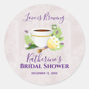Love Is Brewing Herbal Tea   Bridal Shower Classic Round Sticker
