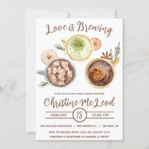 Love is Brewing, Hot Cocoa, Coffee,  Bridal Shower Invitation