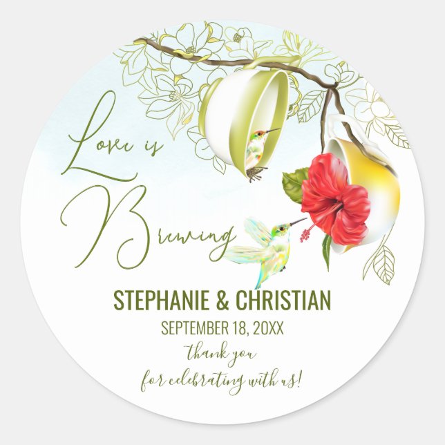Love Is Brewing Hummingbird Teacup Classic Round Sticker (Front)