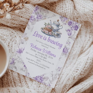 Love is Brewing Lavender Tea Floral Bridal Shower Invitation