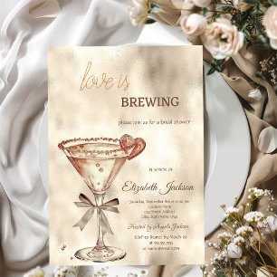 Love is Brewing Martini Heart Glitter Drips Invitation