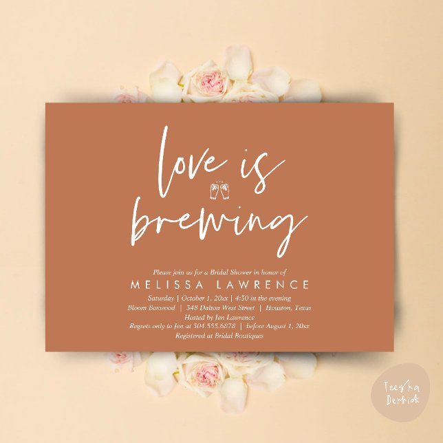 Love is brewing, Perfect Bridal Shower Beer Party Invitation (Love is brewing, Perfect Bridal Shower Beer Party Invitation Card PDF Copper Brown)